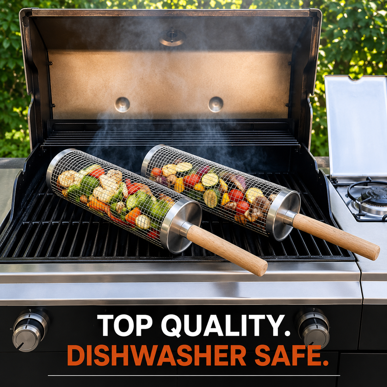 📣BUY 2 SAVE 50%⏰Rolling Grill Basket – Keep Every Bite, Grill Every Side