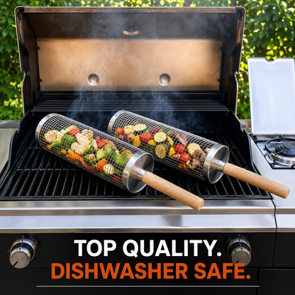 📣BUY 2 SAVE 50%⏰Rolling Grill Basket – Keep Every Bite, Grill Every Side