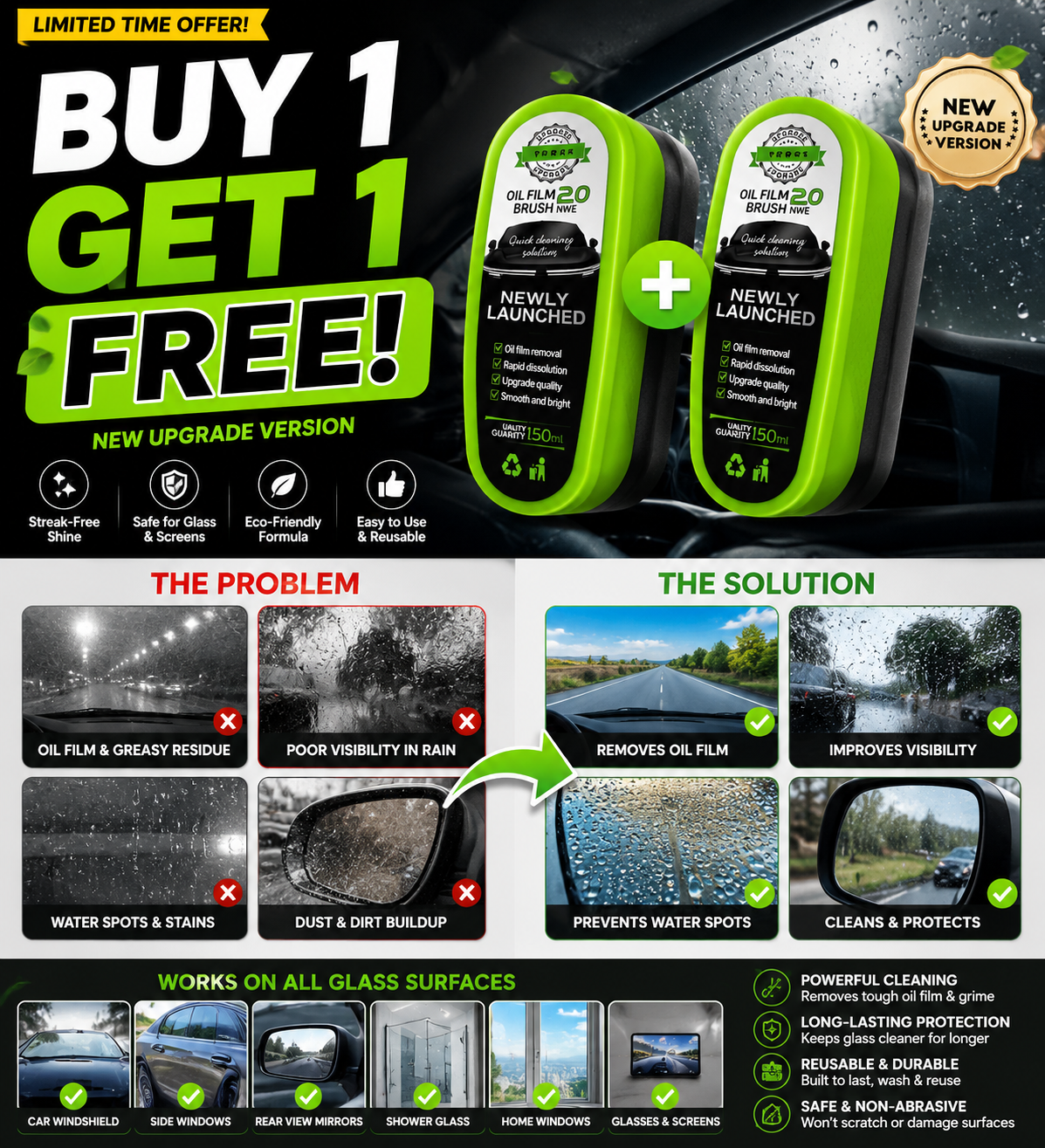 🔥Last Day! Buy 2 Get 1 Free Each $13.33🔥Instant Clear Car Glass Windshield Cleaner