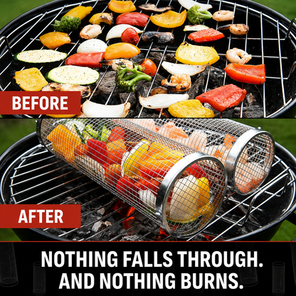 📣BUY 2 SAVE 50%⏰Rolling Grill Basket – Keep Every Bite, Grill Every Side